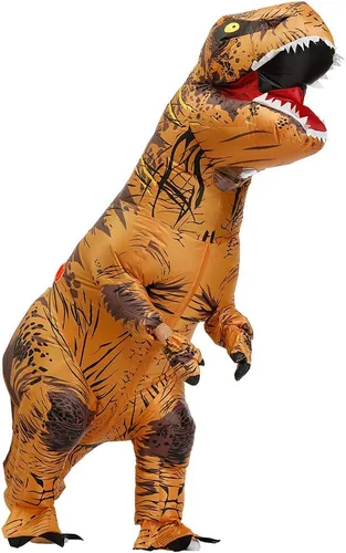 Vista 6 de Disfraz inflable de T-Rex para adultos, traje de dinosaurio de tiranosaurio (tamaño libre, marrón)