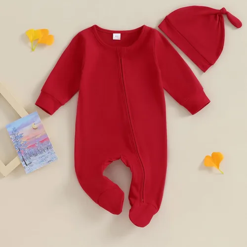 Vista 2 de Bowanadacles Mameluco de una pieza de manga larga para bebés, niñas y niños, con cremallera, con gorro