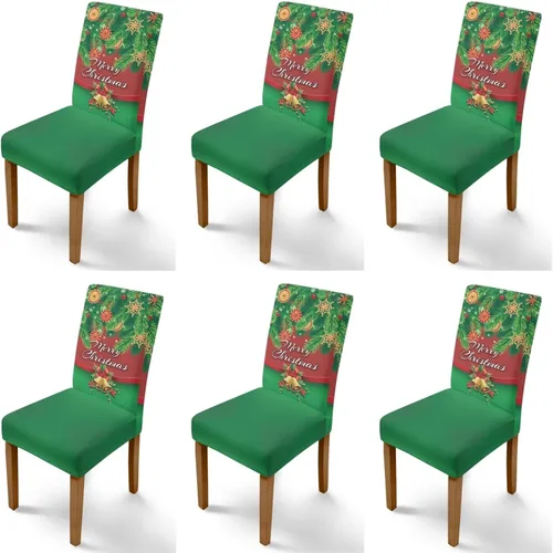 Vista 47 de Rnyleeg Fundas navideñas para sillas de comedor, fundas de asiento de comedor con estampado de campanas brillantes, juego de 1 funda suave y lavable