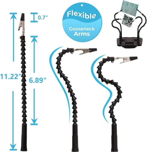 Vista 2 de Noah Mano de ayuda, 4 brazos ajustables de cuello de cisne, base de metal resistente, herramienta de soldadura electrónica, soporte limpiador