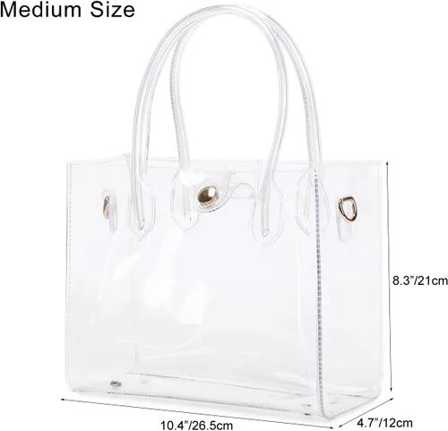 Vista 6 de Bolso transparente para mujer, bolsa transparente aprobada para estadios, bolsa transparente de plástico de PVC, bolsa de trabajo transparente
