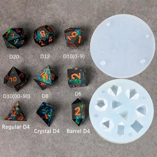 Vista 3 de DND - Juego de dados para silicona de resina, 9 dados de borde afilado para D&D y RPG de mesa