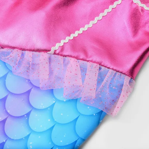 Vista 4 de Melaura Disfraz de sirena rosa para niñas vestido de fiesta de cumpleaños con accesorios