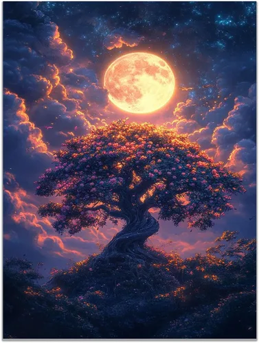 Vista 20 de VOCBAN Nature Tree of Life Abstract Pictures Canvas Painting Large Modern Canvas Wall Art Colorful Trees Living Room Wall Decor Plant Prints(black