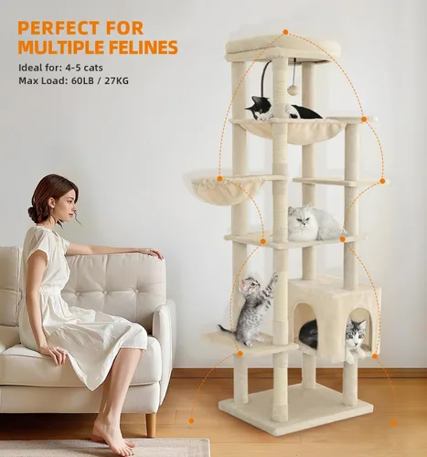 Vista 2 de Made4Pets - Árbol alto para gatos, torre de árbol de gato de 71 pulgadas para gatos de interior grande y adulto, torre de felpa de varios niveles