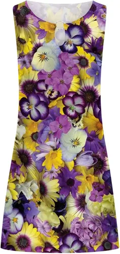 Vista 4 de Vestido floral de verano para mujer, vestido de moda con abertura de cerradura, vestido suelto corto, vestido corto sin mangas