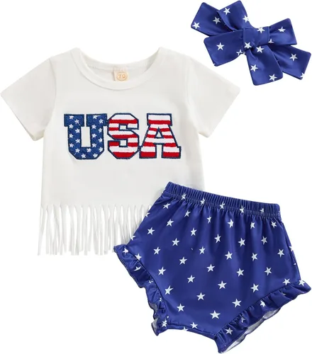 Vista 6 de Conjunto de camiseta y pantalones cortos para bebé niña del 4 de julio, camiseta y pantalones cortos para el Día de los Caídos