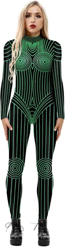 Vista 14 de Disfraz de esqueleto de calavera para Halloween para mujer, overol elástico y ajustado Skull Skeleton Costume Jumpsuits Stretch Skinny Catsuit