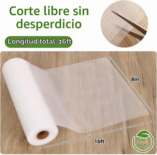 Vista 2 de Moretoes Bolsas selladoras al vacío, 3 rollos de 8 x 16 pies para guardar alimentos, rollos de bolsas de grado comercial, sin BPA, bolsa