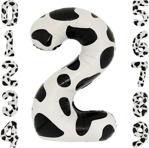 Vista 10 de Globo con estampado de vaca de 40 pulgadas, globo grande del número 0 para decoraciones de cumpleaños de vaquera, suministros de fiesta, globos