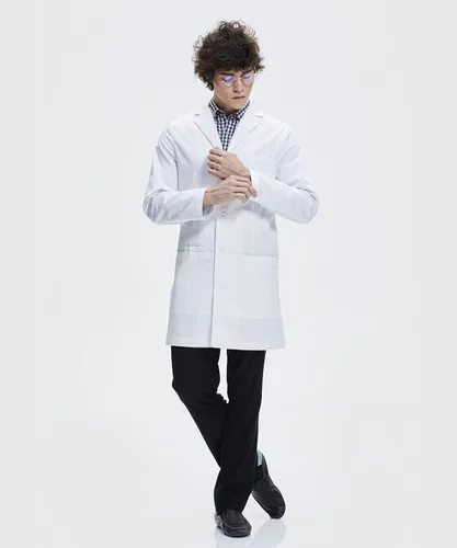 Vista 5 de Dr. James Abrigo de laboratorio para hombre, ajuste a medida, bolsillos para smartphone y tablet, blanco, 38 pulgadas de largo, Blanco