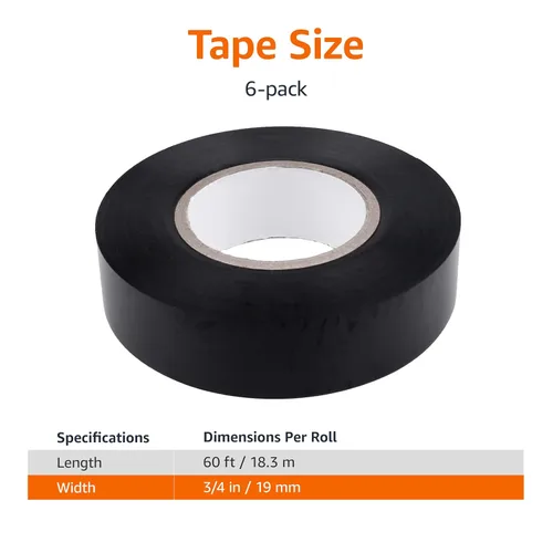 Vista 6 de Amazon Basics Cinta adhesiva eléctrica, para bricolaje en el hogar, reparaciones, electricidad, automoción y equipo, paquete de 6, 3/4 pulgadas por
