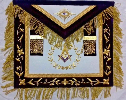 Vista 2 de DELANTAL MASÓNICO GRAND LODGE PAST MASTER CON CADENA COLLAR MORADO talla libre, Púrpura