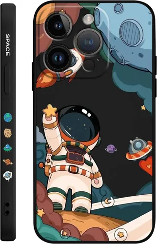 Vista 8 de LEECG Funda para iPhone 15 Pro, diseño creativo lateral de astronauta, silicona líquida, a prueba de golpes, suave, para iPhone 15 Pro, negro