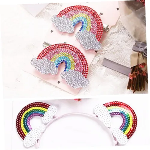 Vista 2 de FRCOLOR Clip de pelo arco iris, 2 unidades, accesorios para el cabello de arco iris para niñas y mujeres, pasadores de pelo lindos sin pasadores