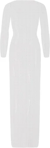 Vista 6 de Vestido de malla transparente con diamantes de imitación de perlas para mujer, cubierta de traje de baño de manga larga para playa