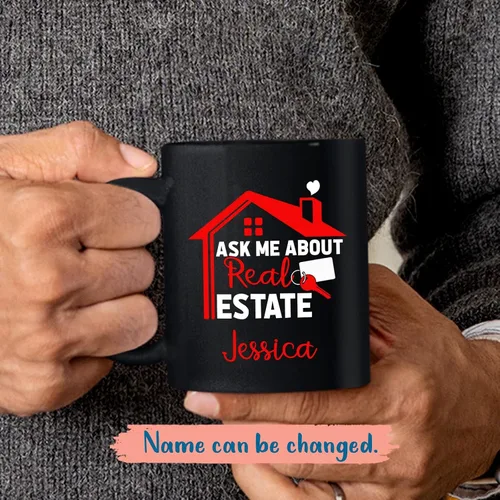 Vista 2 de Taza de bienes raíces, regalos de agente inmobiliario, regalo personalizado de taza de agente inmobiliario, tazas de café de agente de bienes