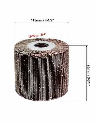 Vista 6 de QWORK Rueda de lijado de solapa, paquete de 2 ruedas de pulido de trefilado, cepillo de pulido de tambor de óxido de aluminio, 4.5 x 4 pulgadas