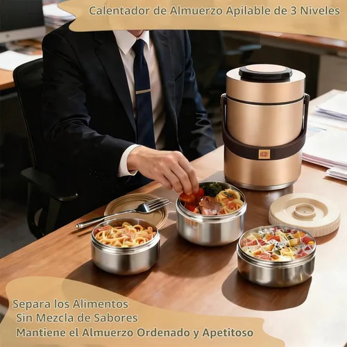 Vista 7 de Juego de recipientes de alimentos aislados al vacío de 67 onzas con 3 Dorado