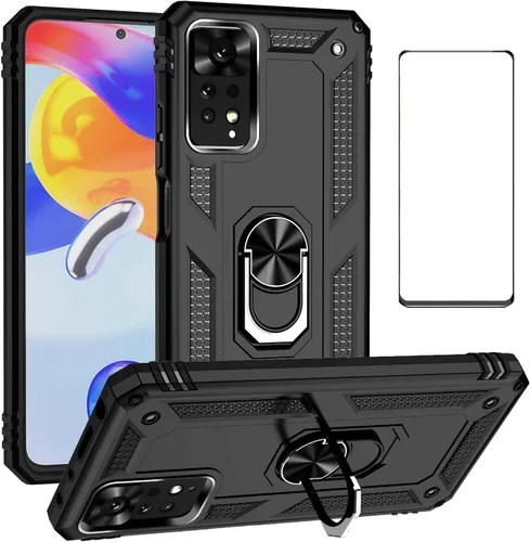 Vista 64 de Funda para Xiaomi POCO X3 NFC /X3 Pro con protector de pantalla, armadura de protección militar híbrida resistente a prueba de golpes, funda Negro