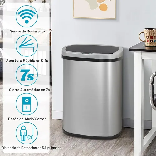 Vista 3 de Dkeli Cubo de basura automático de 13 galones con sensor de movimiento sin tacto, basurero de cocina de acero inoxidable con tapa, basurero de alta