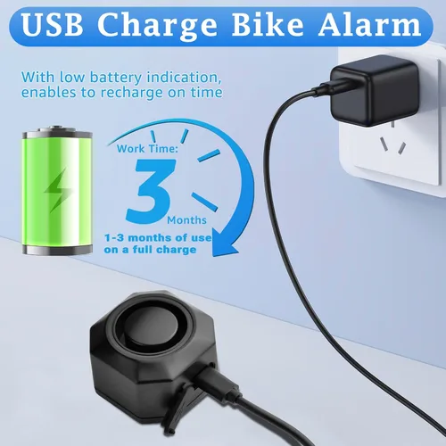 Vista 5 de NineLeaf Alarmas de bicicleta para bicicletas eléctricas, alarma de bicicleta con control remoto, alarma antirrobo de bicicleta de 110 dB, sistema