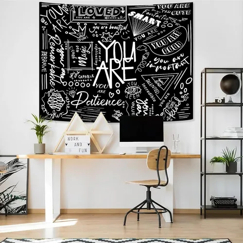 Vista 3 de Fungarth Quote You Are - Tapiz para niños positivos para el aula, tapices para colgar en la pared, inspirador, motivacional, blanco y negro, tapiz