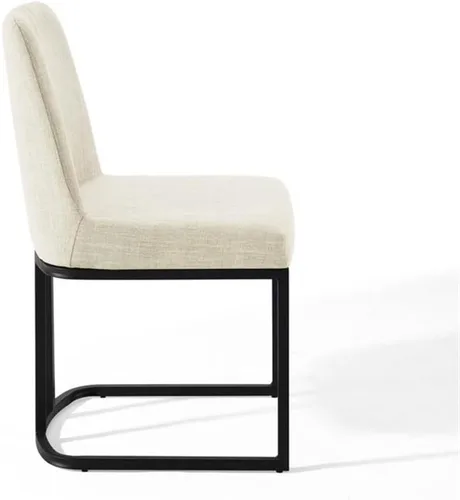 Vista 5 de Modway Amplify Sled - Silla auxiliar de comedor de tela tapizada con base de trineo, color negro y beige, 22 x 19 x 32 pulgadas