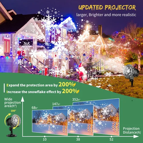 Vista 3 de Luces Proyectoras de Nevada Navideña, MILPROX Luces Proyectoras de Copos de Nieve Navideños para Interiores y Exteriores, Lámpara Giratoria