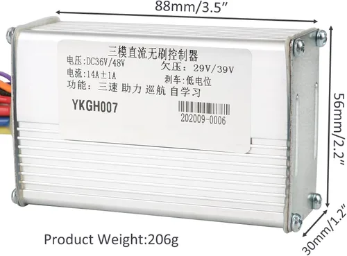 Vista 7 de 36V-48V 350W -500W Controlador de velocidad de motor DC sin escobillas y empuñaduras de acelerador para bicicleta eléctrica, E-Bike Scooter Go Kart