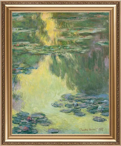Vista 29 de IPIC - Reproducción artística de los lirios de agua de Claude Monet 1906, impresiones giclée coinciden con el marco dorado clásico, arte de pared