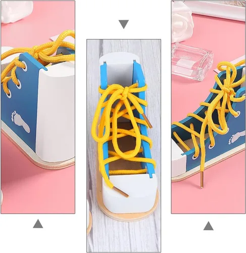Vista 8 de NUOBESTY Aprende a atar zapatos zapatos de madera con cordones de juguete para atar los zapatos, kit de enseñanza para niños, azul