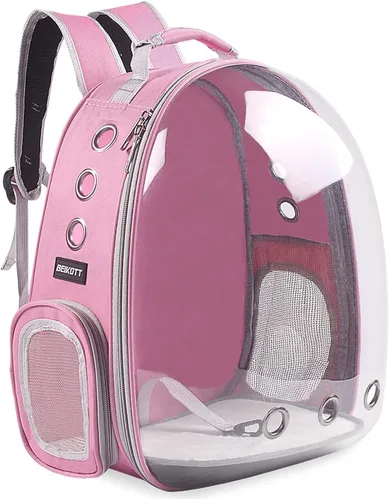 Vista 10 de Mochila para llevar a tu mascota (gatos, perros, conejos, etc.), aprobada por aerolíneas, mochila transparente con cápsula y ventilación