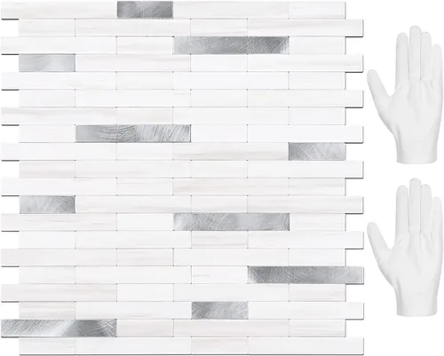 Vista 18 de STICKGOO Azulejo de protección contra salpicaduras para despegar y pegar, para cocina y baño, aspecto de madera negra y gris, PVC, mezcla de metal