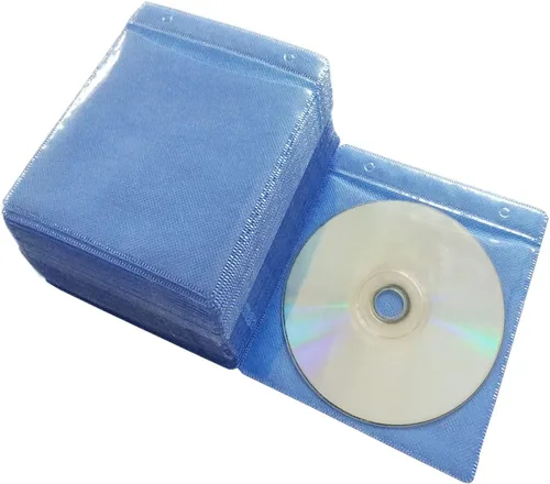 Vista 4 de Fundas para CD/DVD/BluRay, funda de plástico de repuesto de doble cara para carpetas de almacenamiento de CD y DVD, paquete de 100 unidades (azul)