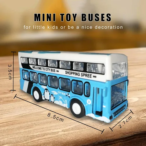Vista 7 de KIDAMI Juego de Coches y Autobuses de Juguete de Metal Fundido a Presión, Escala 1:64, Vehículos de Autobús Urbano de Dos Pisos, Coches de Retroceso