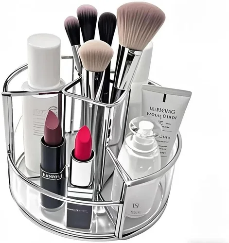 Vista 9 de Soporte para brochas de maquillaje giratorio de 360°, organizador de maquillaje, bandeja de perfume, organizador de baño y almacenamiento