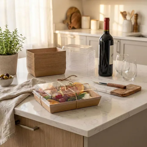 Vista 5 de Leafiew Paquete de 25 Cajas de Charcutería de 7x5 Pulgadas con Tapas Transparentes - Tablero de Papel Individual Para Llevar de Charcutería con 25