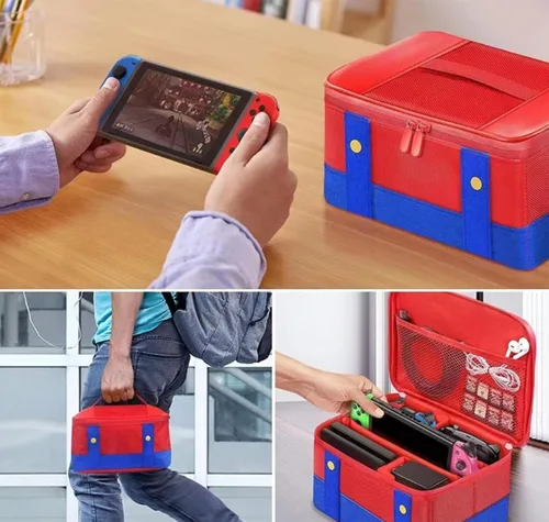 Vista 4 de ZOAONWKS Storage bag for nintendo Switch Carry Case, Storage Carrying Case for Nintendo SwitchSwitch OLED ( red-blue)