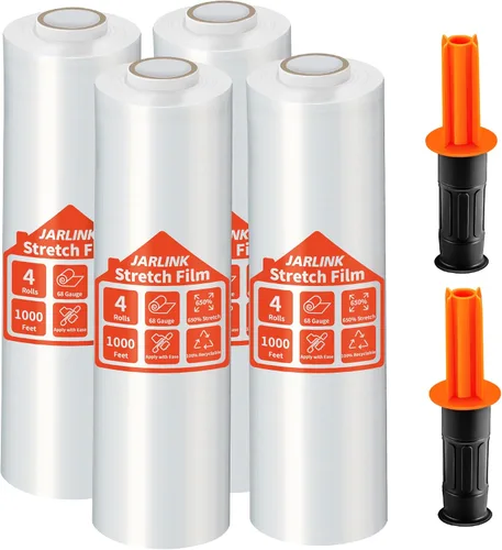 Vista 10 de JARLINK Paquete de 2 Películas Elásticas, 15" x 1000 pies Envoltura Retráctil para Envolver Paletas, Resistencia Industrial Elástica hasta 650%