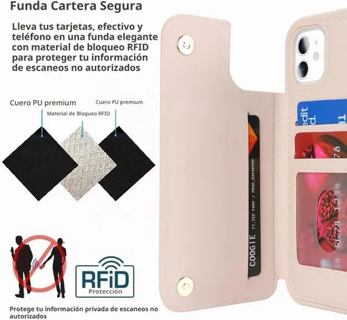 Vista 4 de iCoverCase Compatible con iPhone 11 Funda con Portador de Tarjetas, Funda de Teléfono Tipo Billetera para Mujeres Hombres Bloqueo RFID Funda Beige