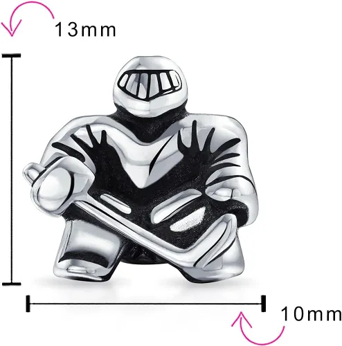 Vista 4 de Ice Goalie Sports Team Hockey Player Charm Bead para mujeres adolescentes oxidado plata esterlina .925 compatible con pulsera europea, Metal, No es