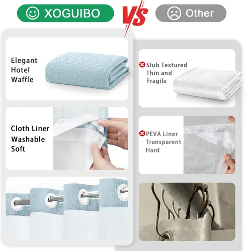 Vista 5 de Aqua - Juego de cortina de ducha y forro sin gancho, cortina de ducha waffle de hotel con forro 75" L x 72" A