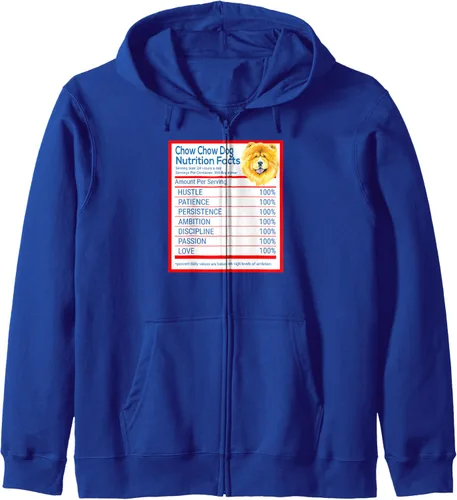 Vista 4 de Chow Dog Breed Owner Funny Nutrition Facts Gift Zip Hoodie Negro