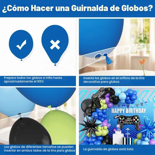 Vista 3 de Kit de guirnalda de arco de globos de videojuegos, globos de fiesta azul, morado, verde, negro, con 2 globos de aluminio con mango de juego