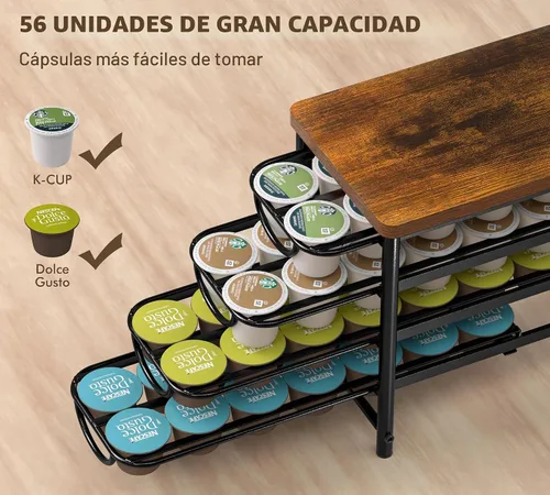Vista 4 de HFHOME Soporte para cápsulas de café con parte superior de madera, compatible con K-Cups, cajón de almacenamiento de cápsulas de café de 4 niveles