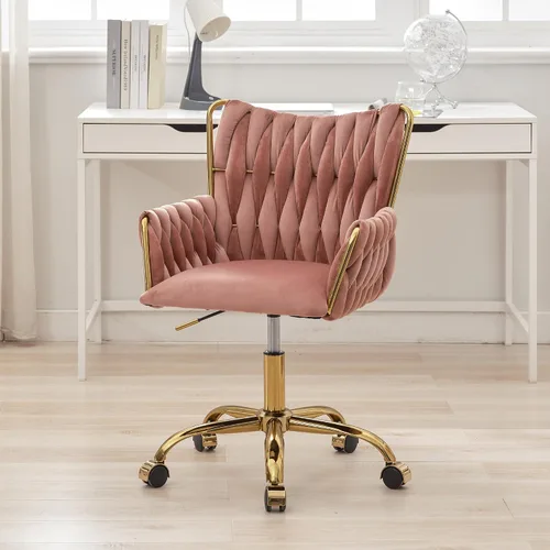 Vista 17 de Silla de escritorio de terciopelo, taburete de tocador, sin ruedas, moderno sillón dorado con patas de acento