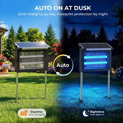 Vista 10 de Exterminador solar de insectos al aire libre, matamosquitos de 4500 V con Asesino de mosquitos eléctrico solar y USB de 10 W, modo automático, 3