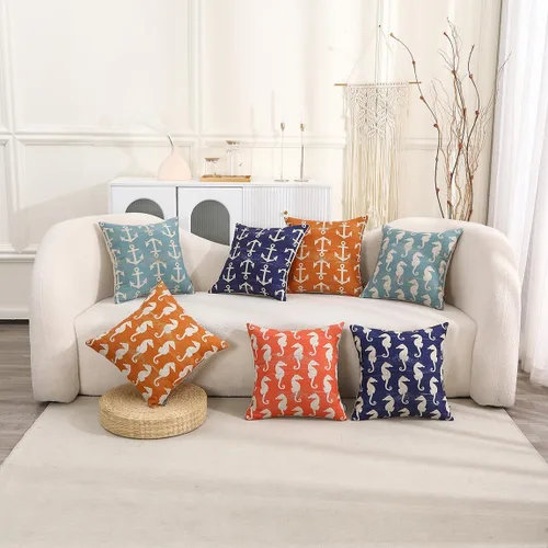 Vista 3 de TRENDIN Funda de almohada decorativa de caballito de mar de 18 x 18 pulgadas para sofá, decoración náutica, cuadrada, de lino, funda de cojín