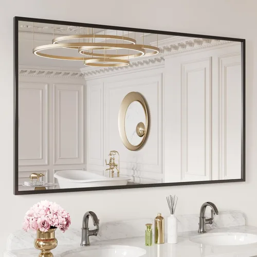 Vista 25 de LOAAO Espejo de Baño de Pared Rectangular Negro de 20"X30", Marco de Aleación de Aluminio Negro Mate, Vidrio Templado, se Cuelga Vertical u